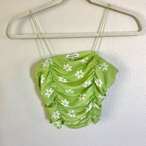 Self Esteem Lime Green Floral Crop Top